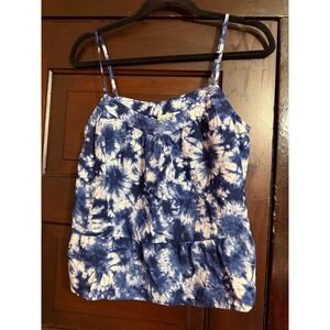 Gap Womens Blue White Tie Dye Peplum Cami Top Adjustable Straps XS Cotton